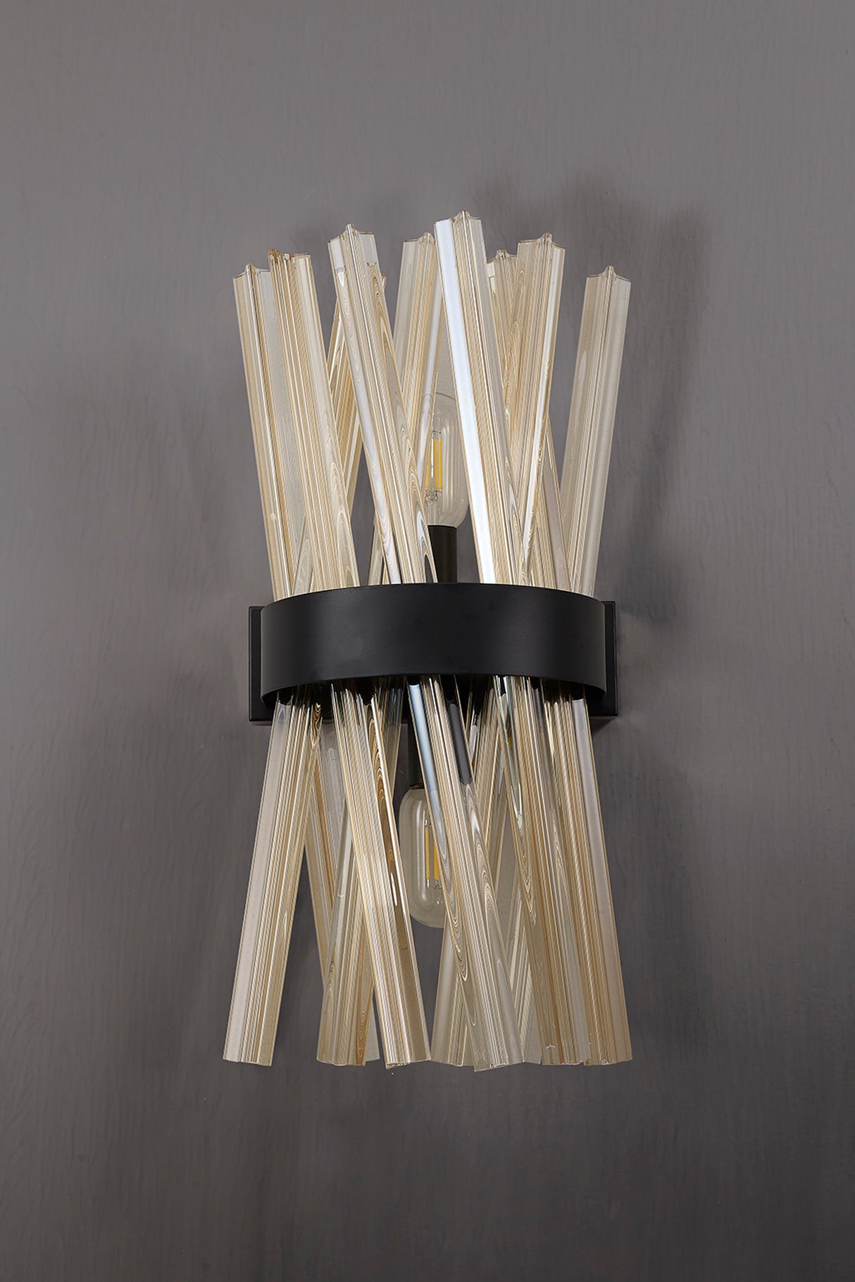 Harris 2 Light E14, Wall Light E14, Matt Black / Champagne Glass