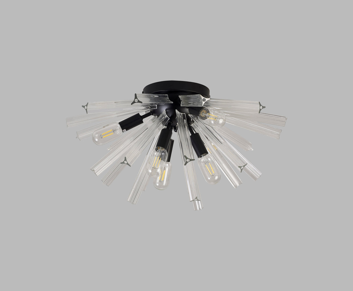 Harris 6 Light E14, Semi Flush Matt Black / Clear Glass
