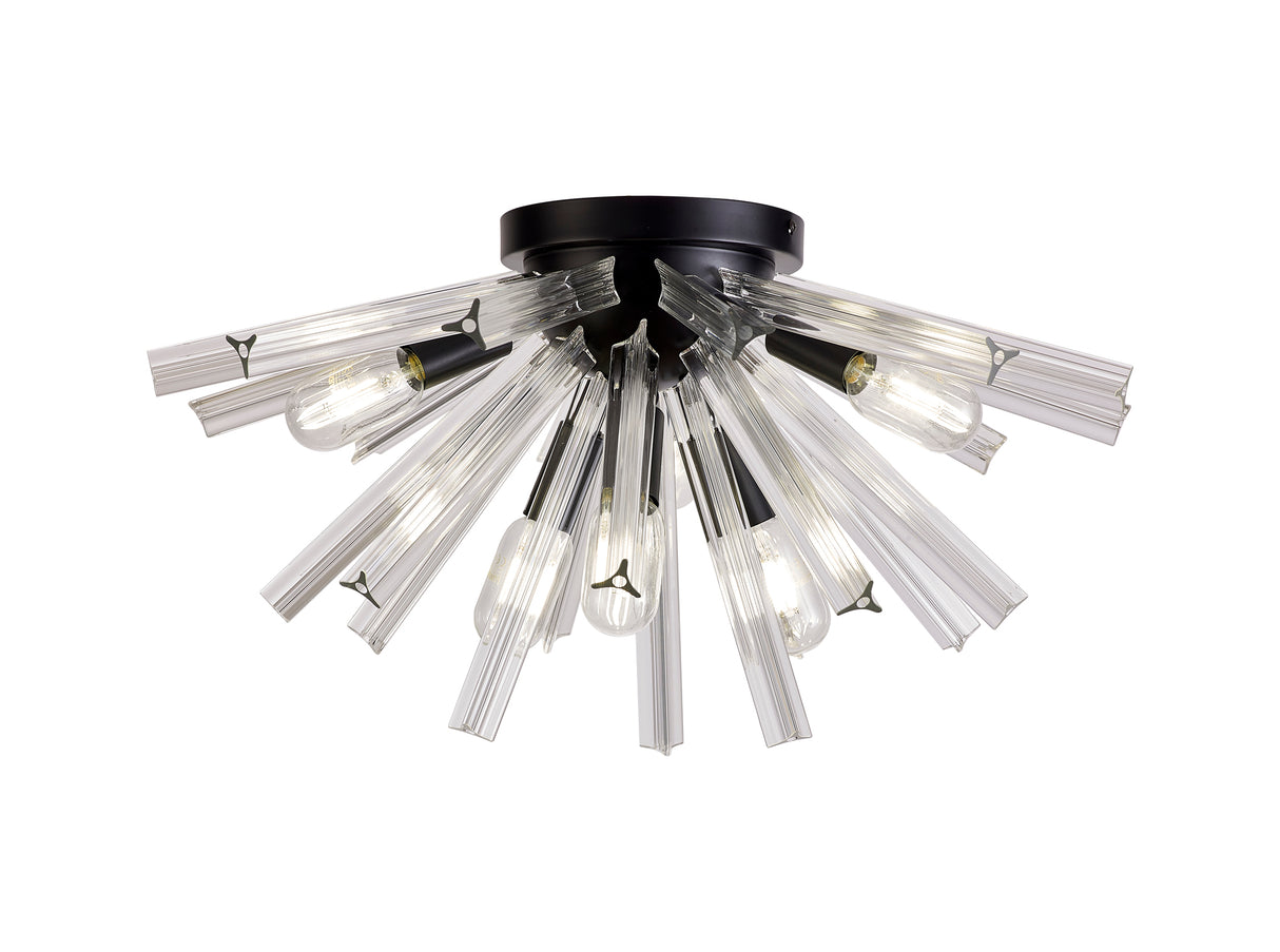 Harris 6 Light E14, Semi Flush Matt Black / Clear Glass