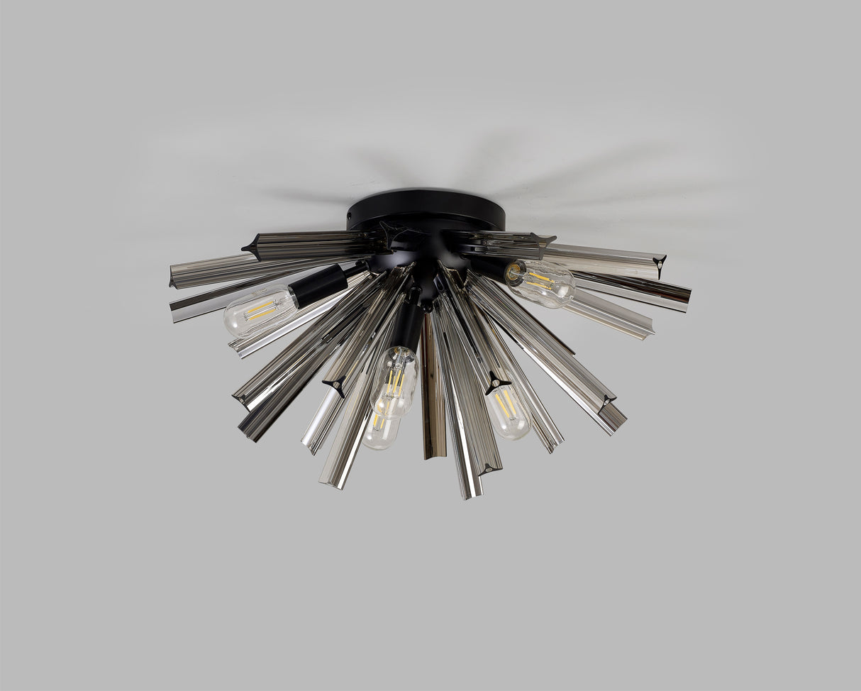 Harris 6 Light E14, Semi Flush Matt Black / Smoke Glass