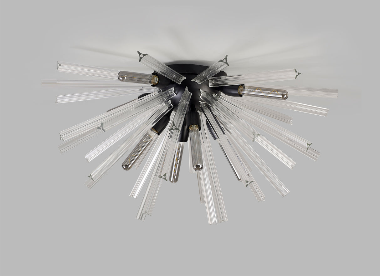Harris 8 Light E27, Semi Flush Matt Black / Clear Glass