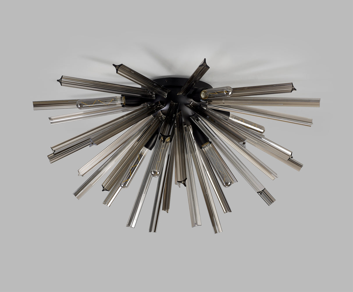 Harris 8 Light E27, Semi Flush Matt Black / Smoke Glass
