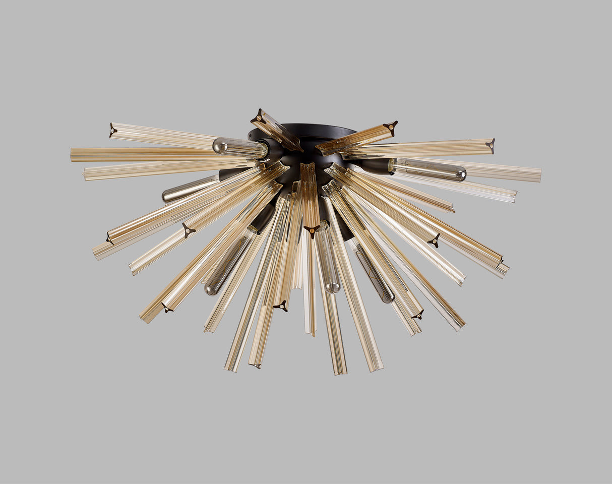 Harris 8 Light E27, Semi Flush Matt Black / Champagne Gold Glass