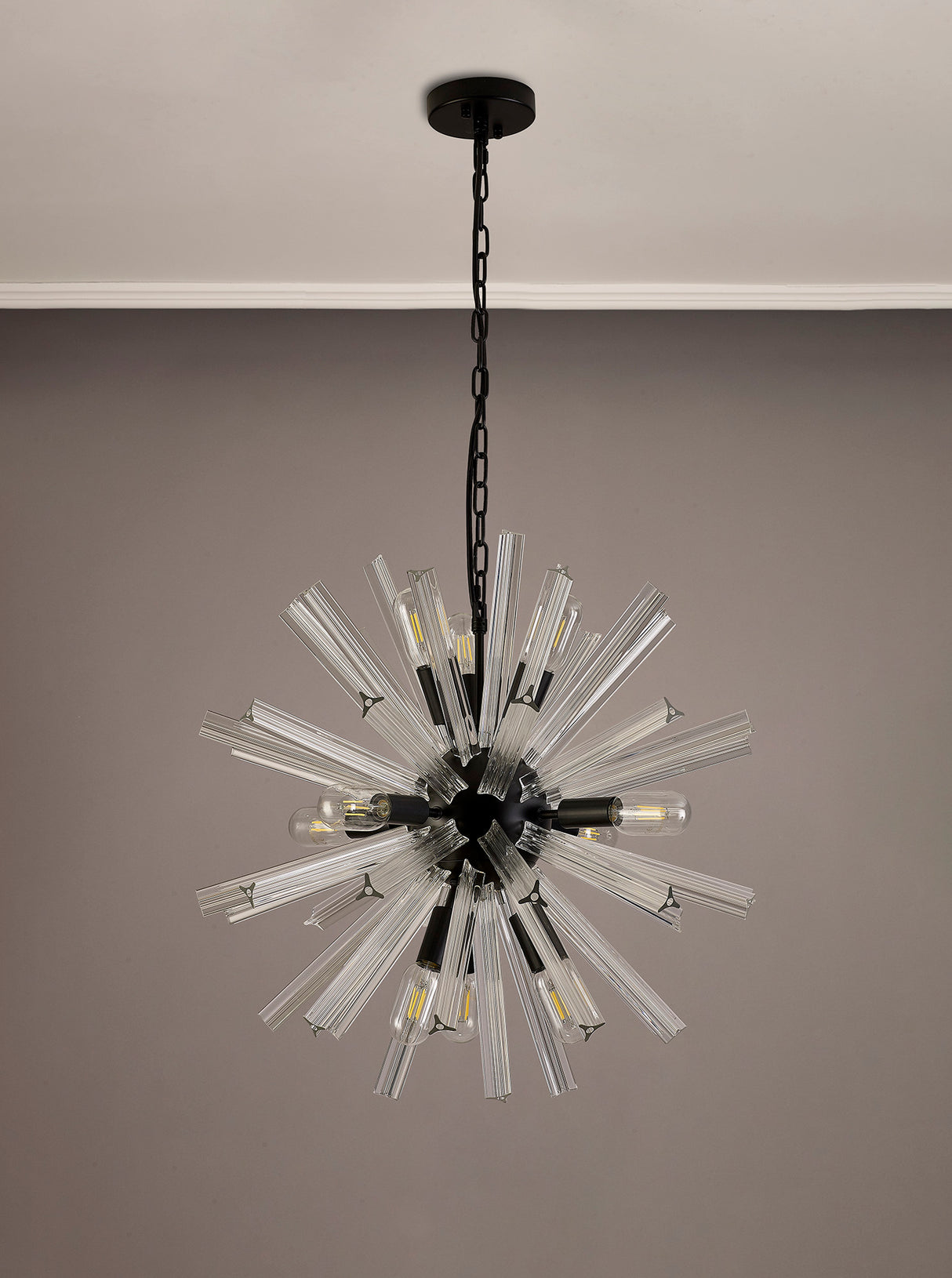 Harris 10 Light E14, Round Pendant Matt Black / Clear Glass