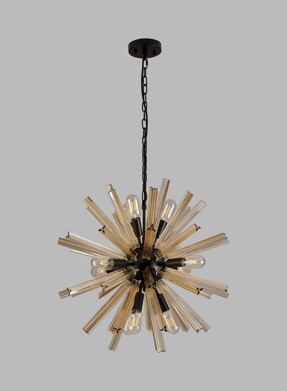 Harris 10 Light E14, Round Pendant Matt Black / Champagne Gold Glass