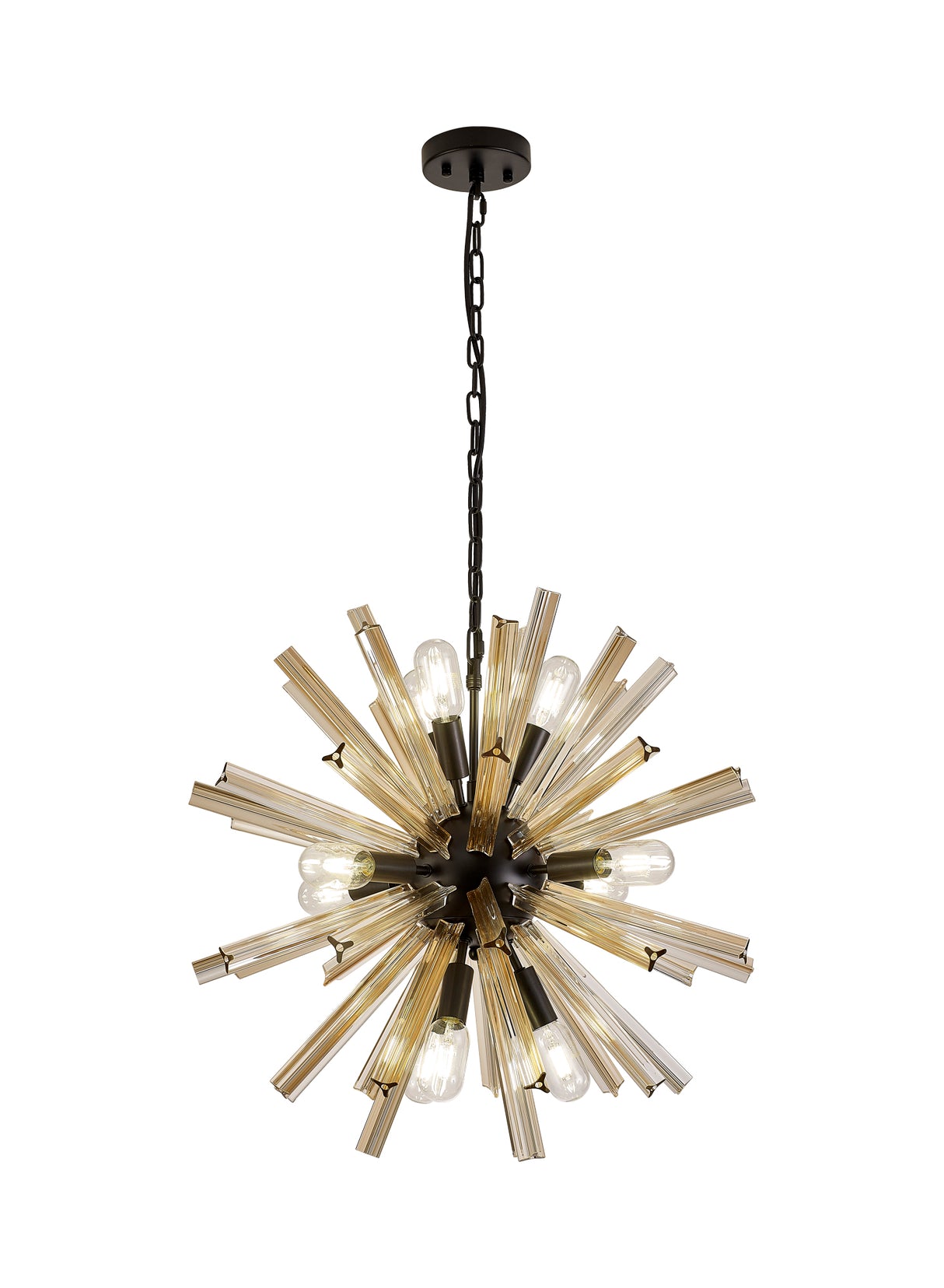 Harris 10 Light E14, Round Pendant Matt Black / Champagne Gold Glass