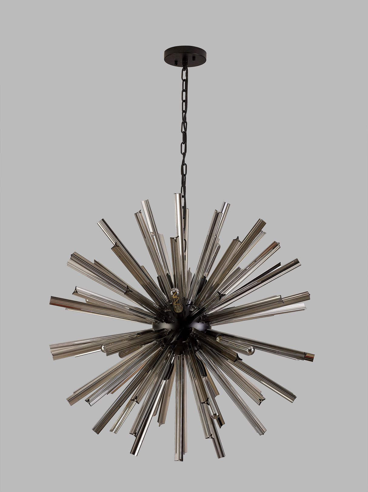 Harris 16 Light E27, Round Pendant Matt Black / Smoke Glass