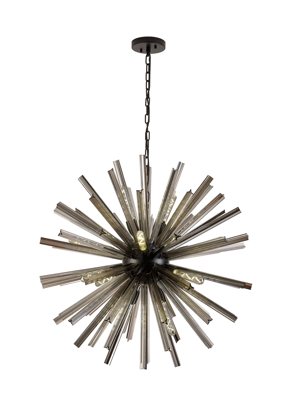 Harris 16 Light E27, Round Pendant Matt Black / Smoke Glass