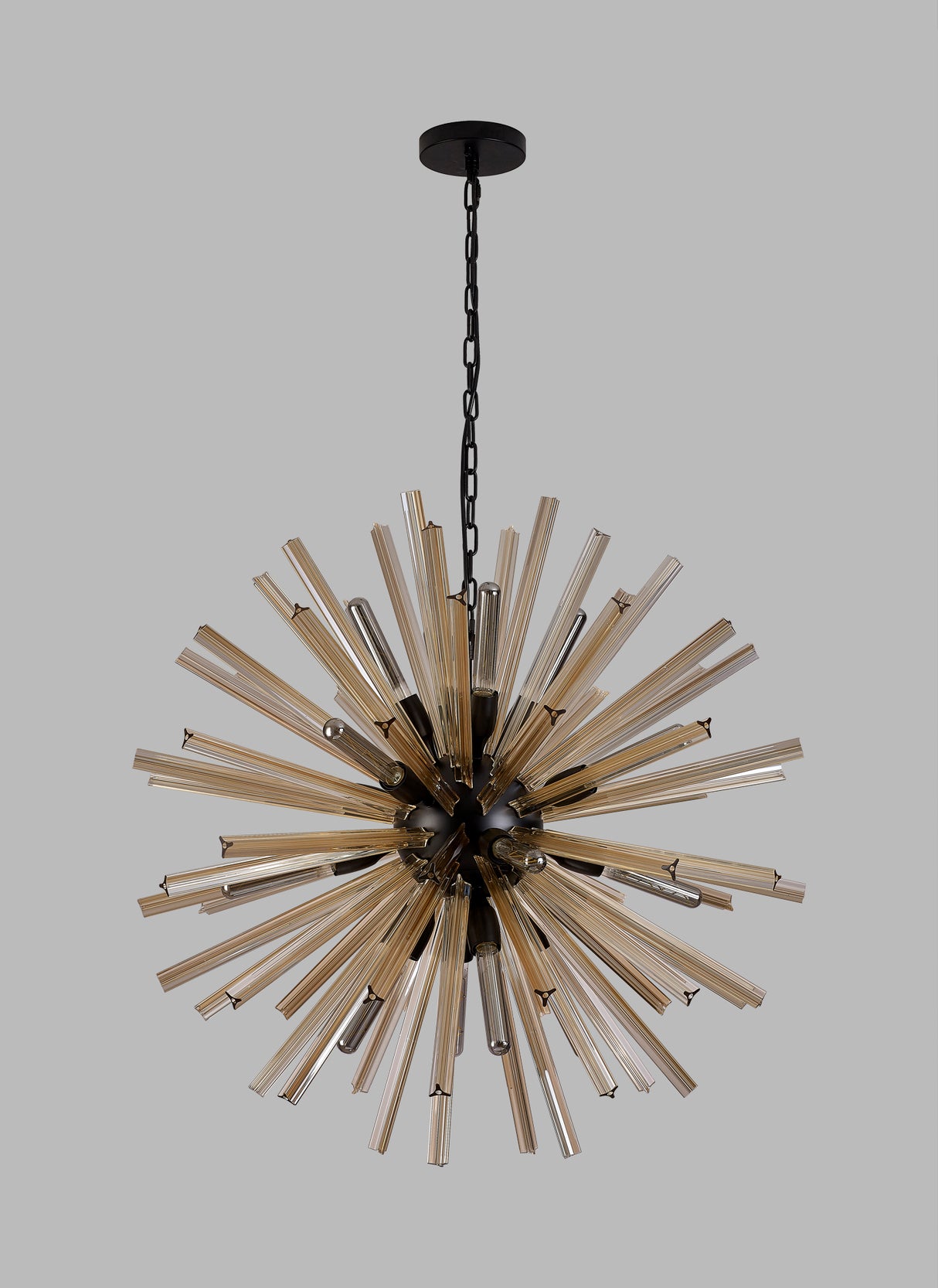 Harris 16 Light E27, Round Pendant Matt Black / Champagne Gold Glass