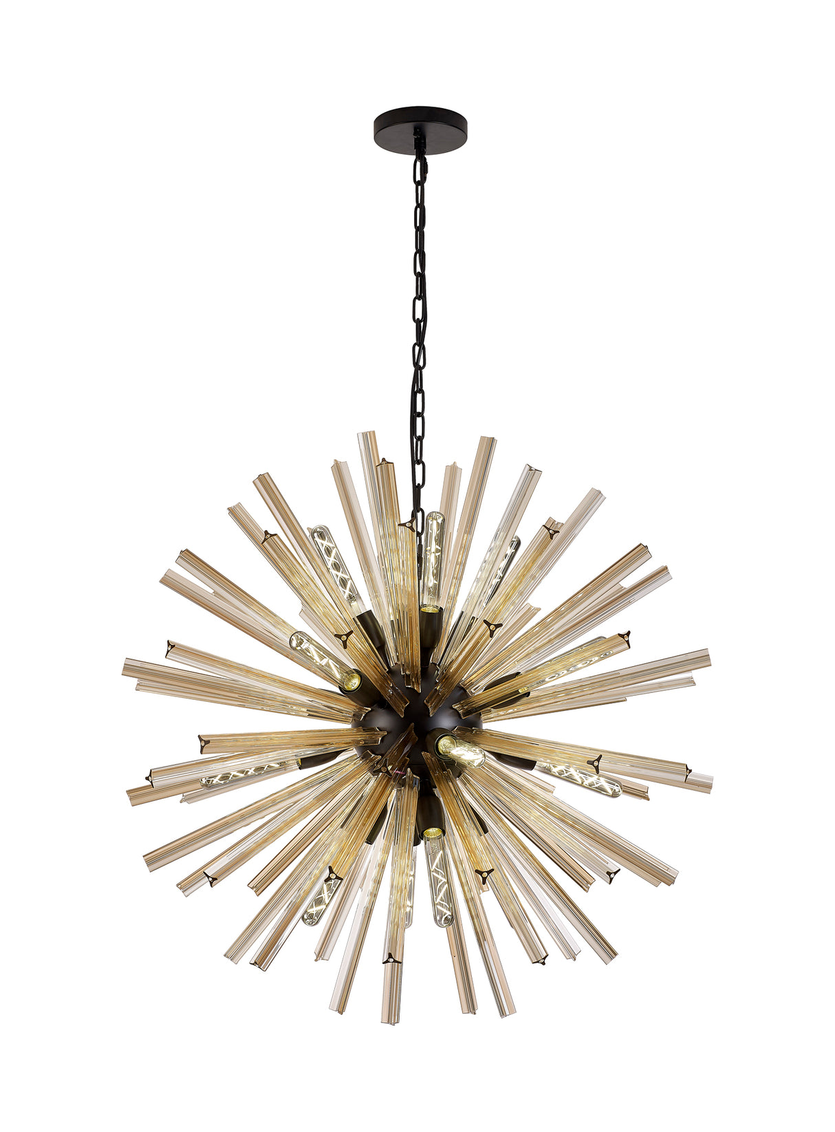 Harris 16 Light E27, Round Pendant Matt Black / Champagne Gold Glass