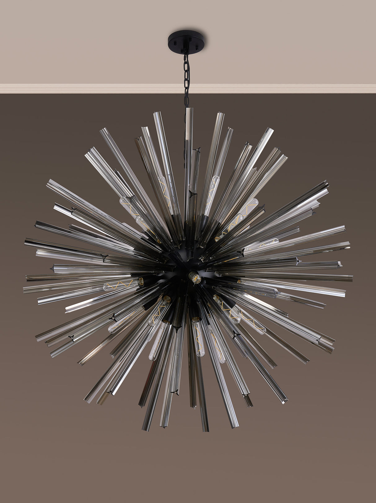 Harris 32 Light E27, Round Pendant Matt Black / Smoke Glass, Item Weight: 30kg
