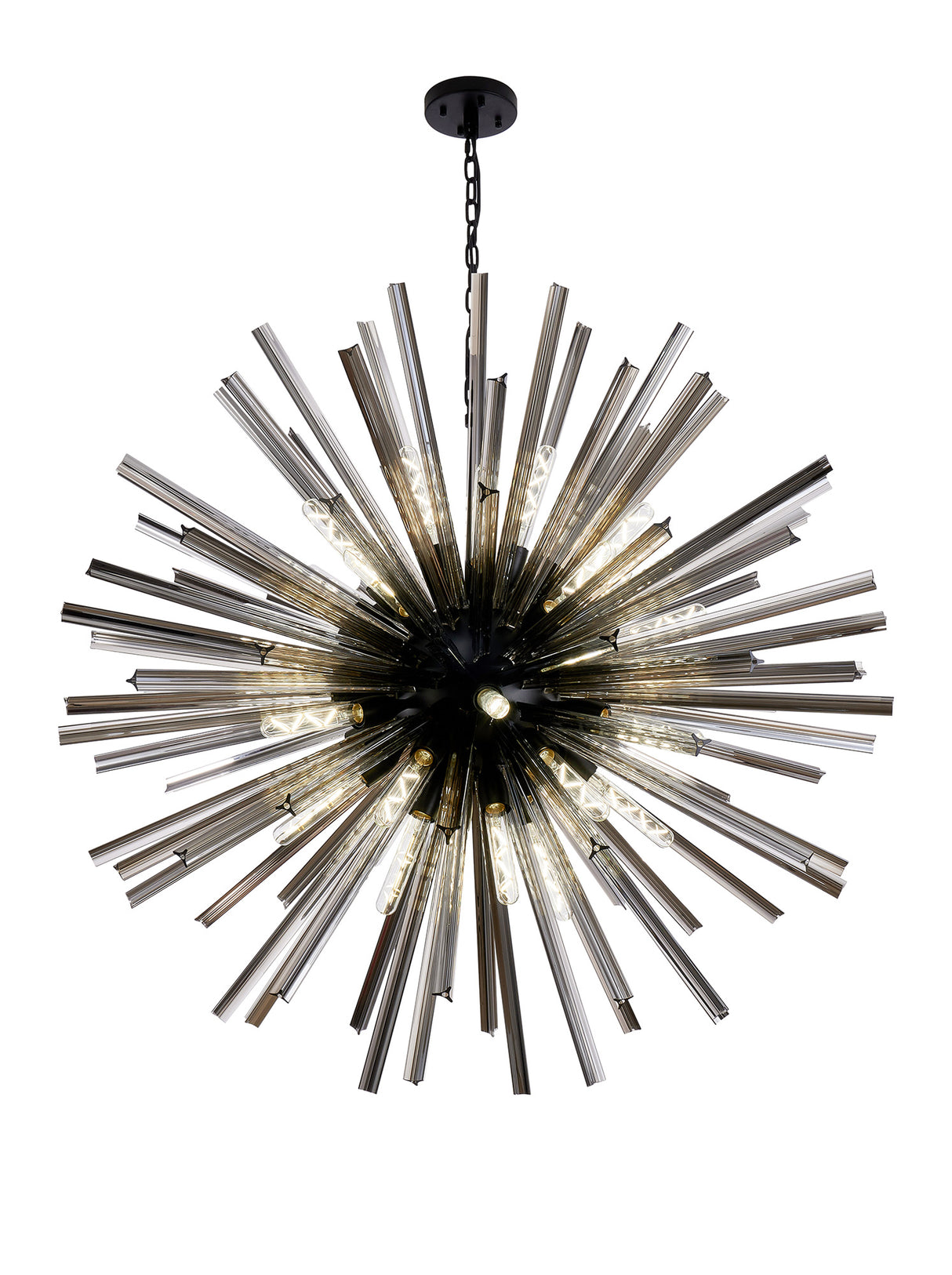 Harris 32 Light E27, Round Pendant Matt Black / Smoke Glass, Item Weight: 30kg