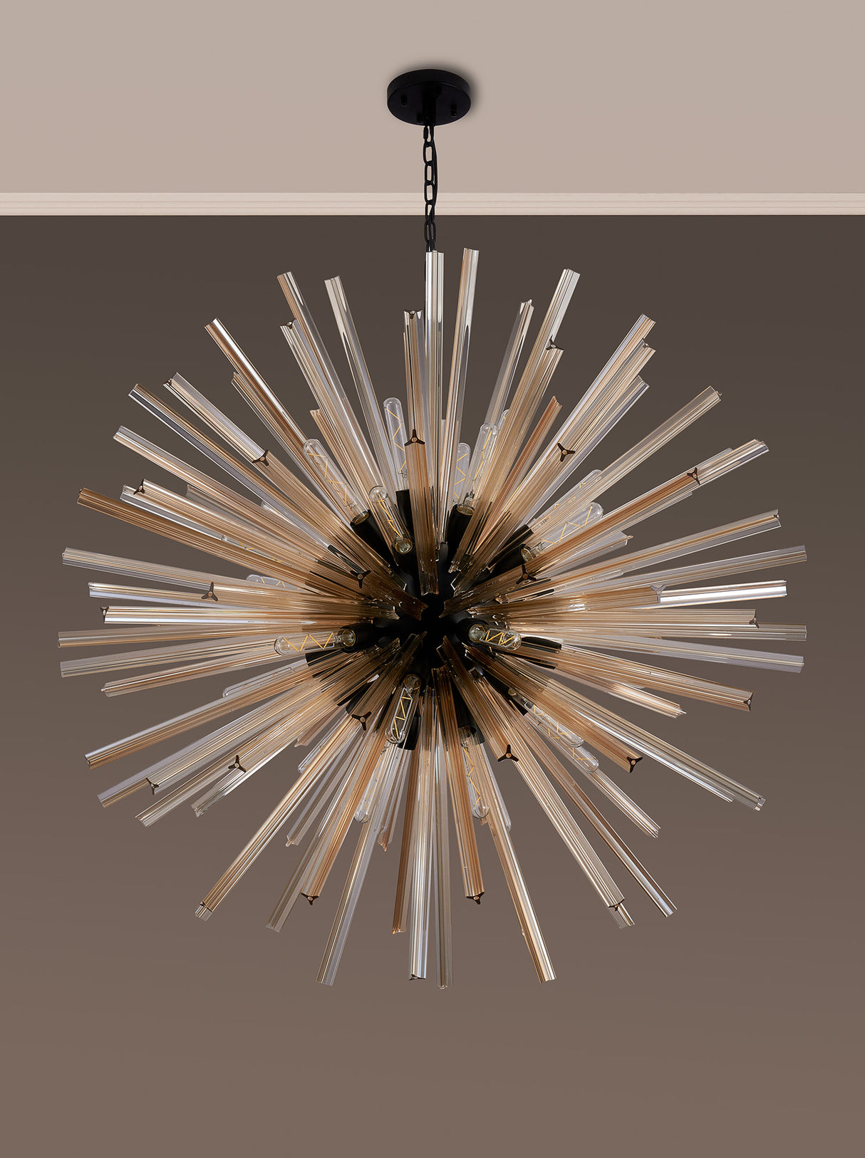 Harris 32 Light E27, Round Pendant Matt Black / Champagne Glass, Item Weight: 30kg