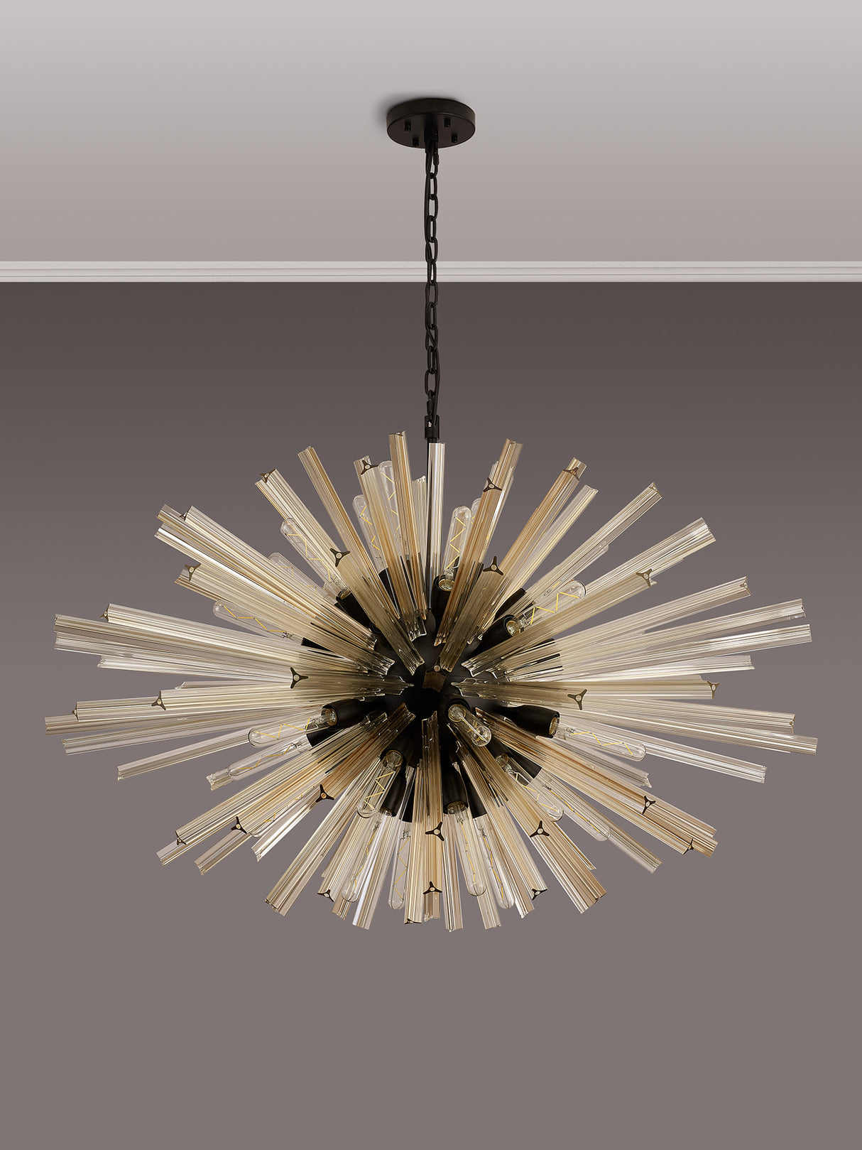 Harris 32 Light E27, Oval Pendant Matt Black / Champagne Glass, Item Weight: 25kg