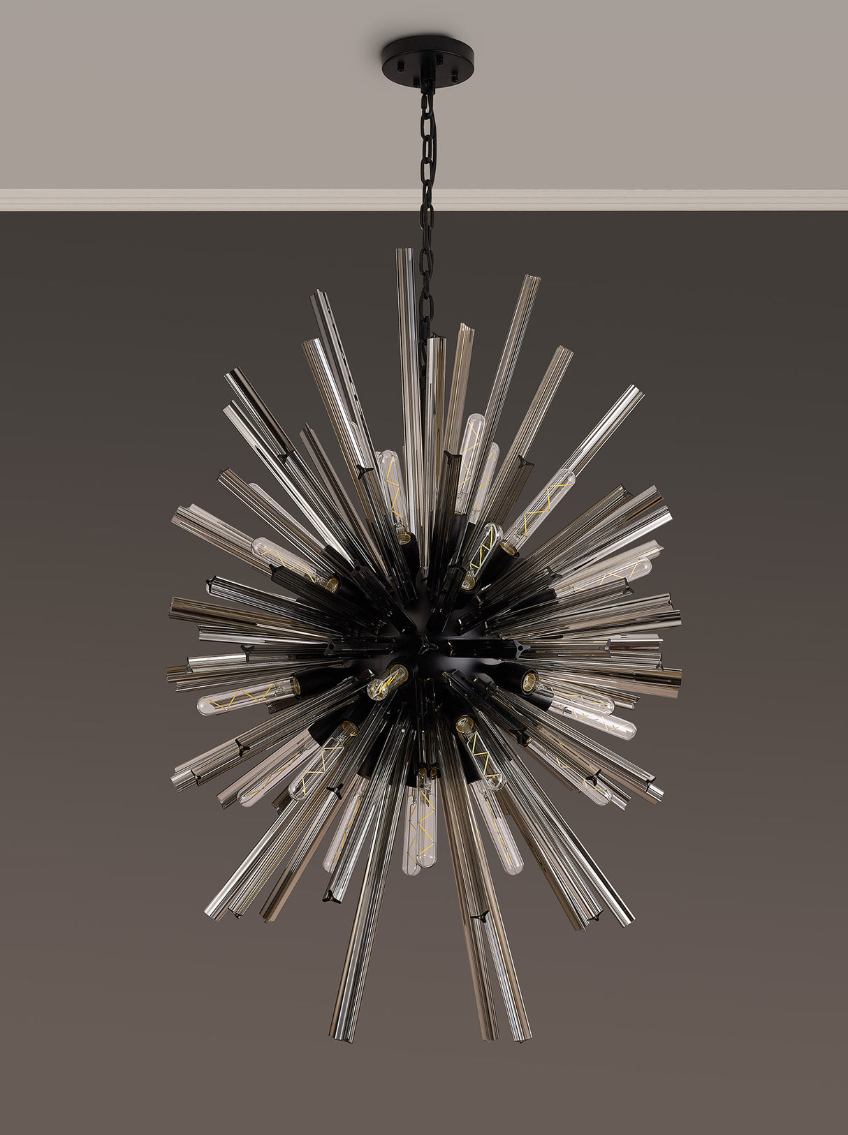 Harris 32 Light E27, Vertical Oval Pendant Matt Black / Smoke Glass, Item Weight: 22kg