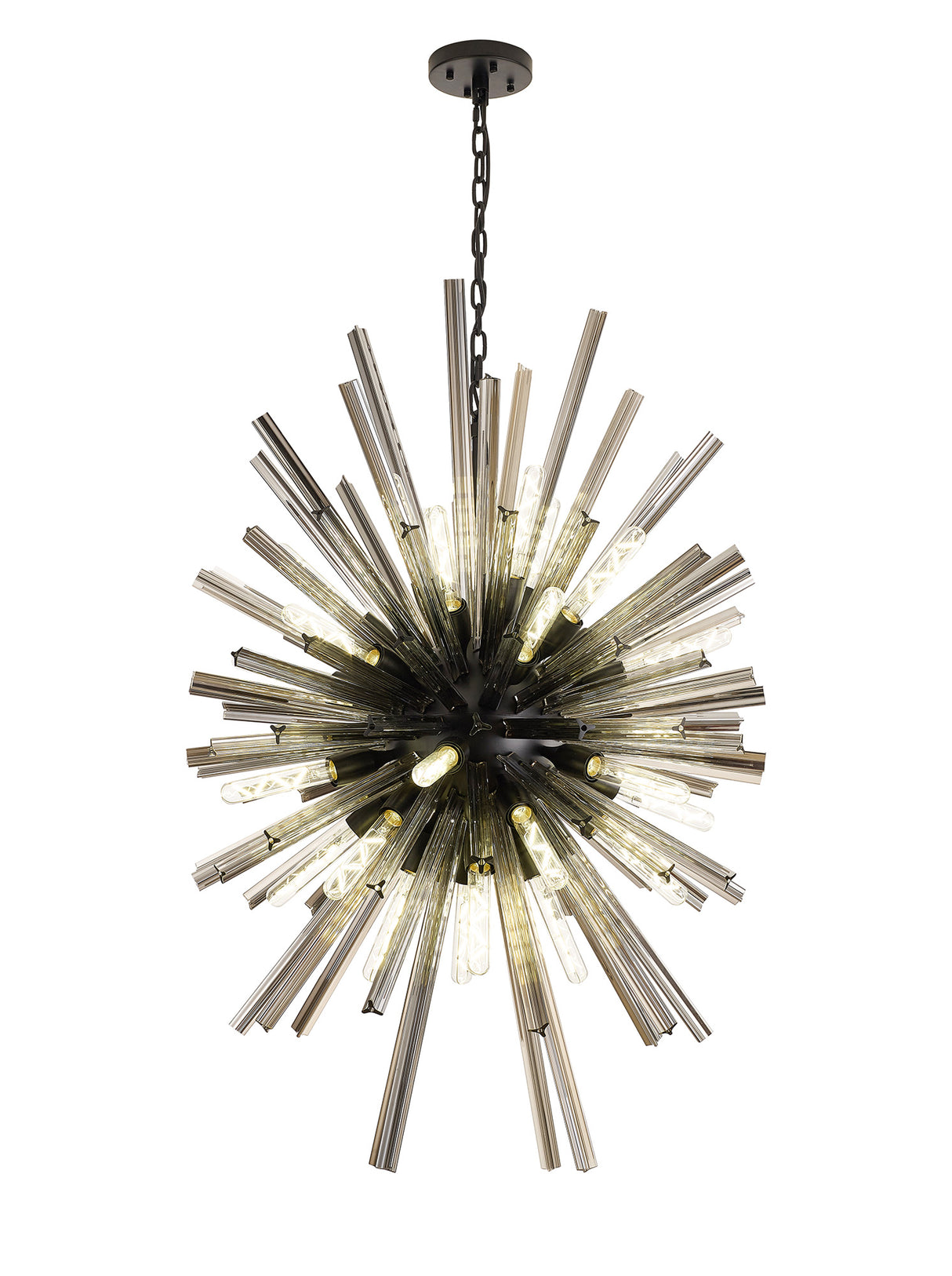 Harris 32 Light E27, Vertical Oval Pendant Matt Black / Smoke Glass, Item Weight: 22kg