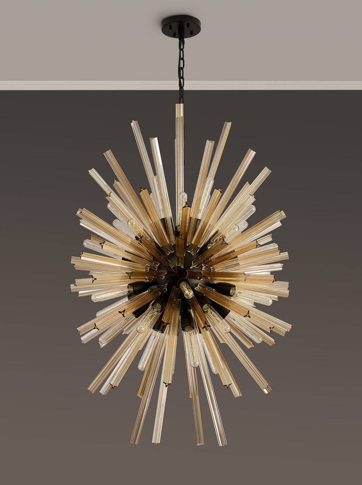 Harris 32 Light E27, Vertical Oval Pendant Matt Black / Champagne Glass, Item Weight: 22kg