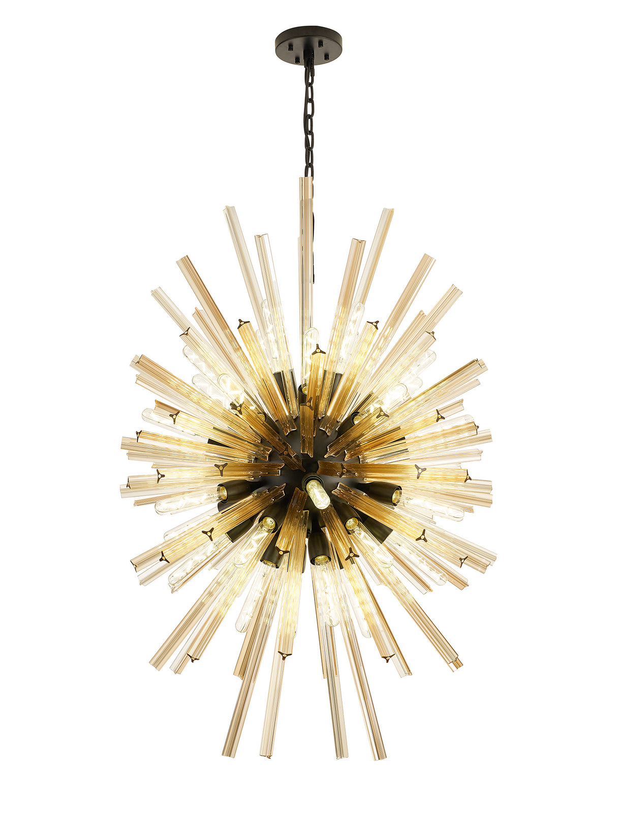 Harris 32 Light E27, Vertical Oval Pendant Matt Black / Champagne Glass, Item Weight: 22kg