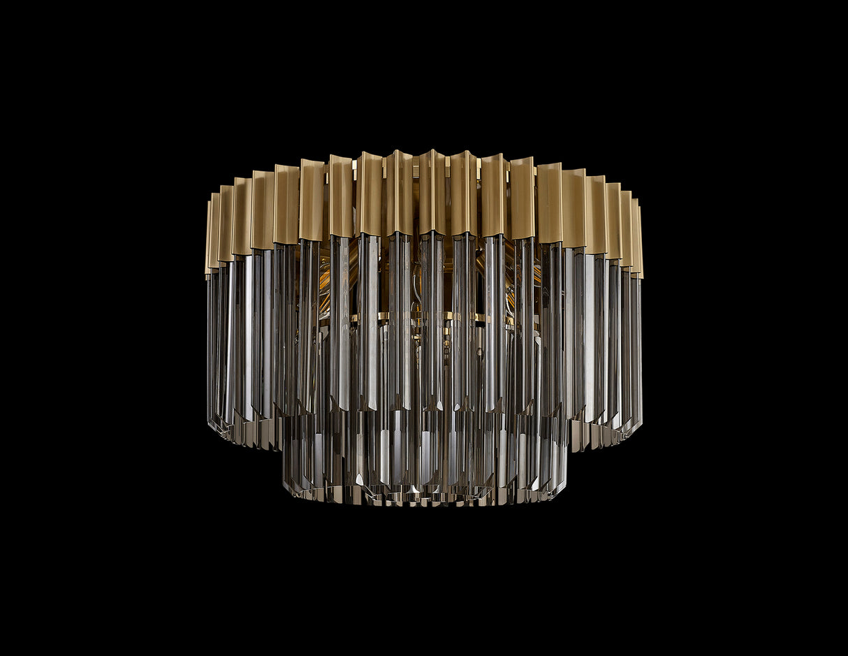 Longhorn 60cm Ceiling Round 7 Light E14, Brass / Smoke Sculpted Glass, Item Weight: 15.3kg