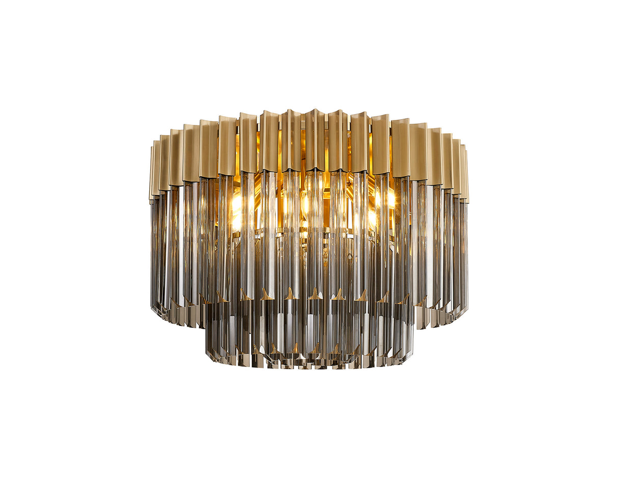 Longhorn 60cm Ceiling Round 7 Light E14, Brass / Smoke Sculpted Glass, Item Weight: 15.3kg