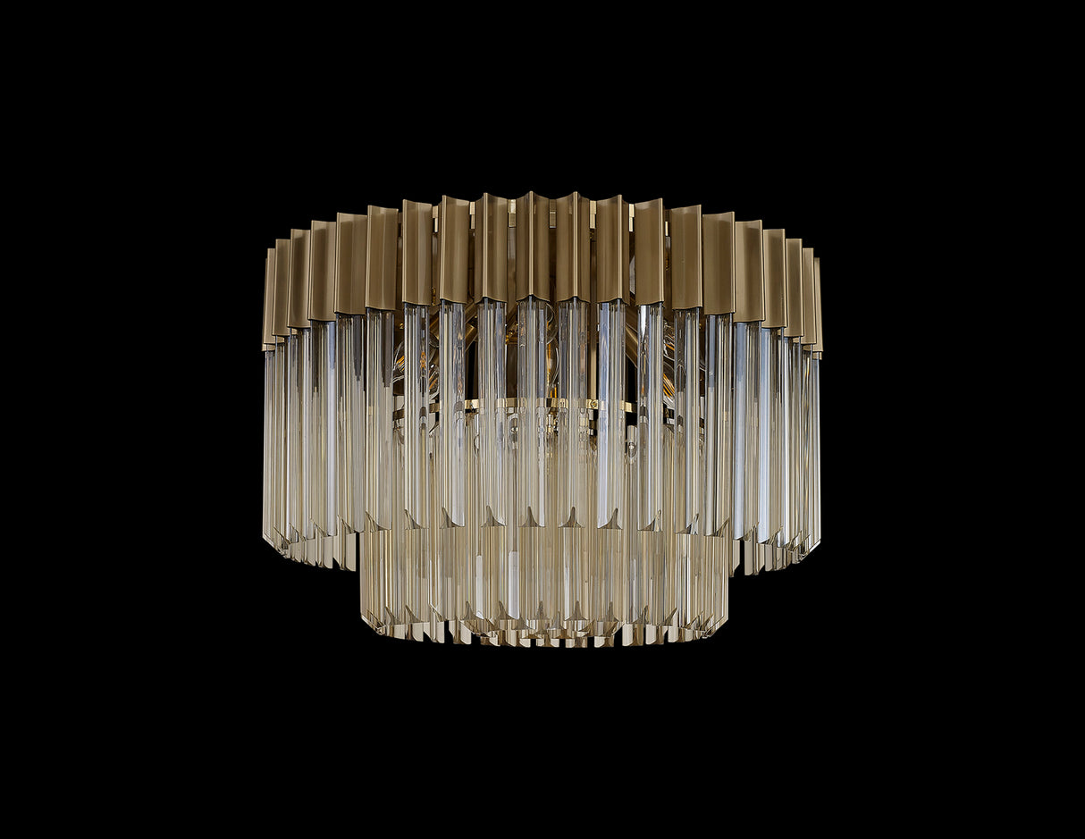 Longhorn 60cm Ceiling Round 7 Light E14, Brass / Cognac Sculpted Glass, Item Weight: 15.3kg