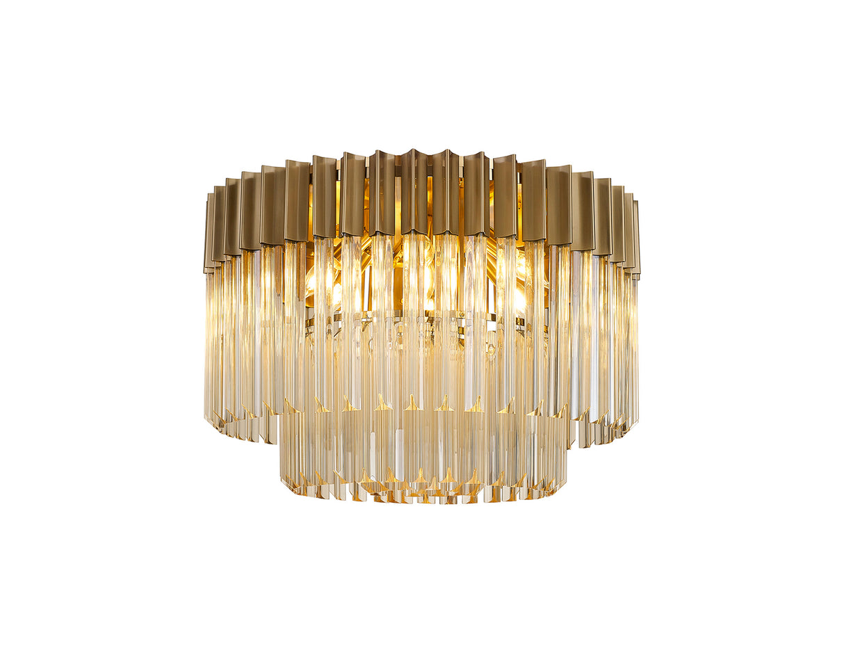 Longhorn 60cm Ceiling Round 7 Light E14, Brass / Cognac Sculpted Glass, Item Weight: 15.3kg