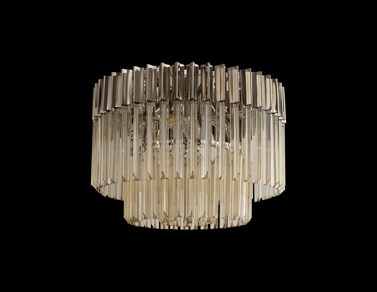 Longhorn 60cm Ceiling Round 7 Light E14, Polished Nickel / Cognac Sculpted Glass,Item Weight: 15.3kg