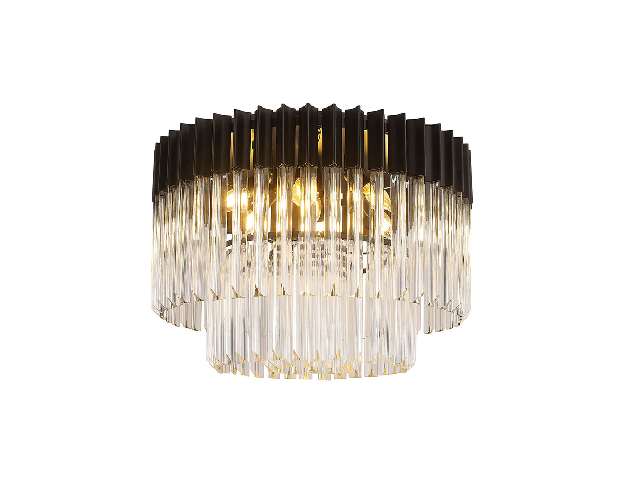 Longhorn 60cm Ceiling Round 7 Light E14, Matt Black / Clear Sculpted Glass, Item Weight: 15.3kg