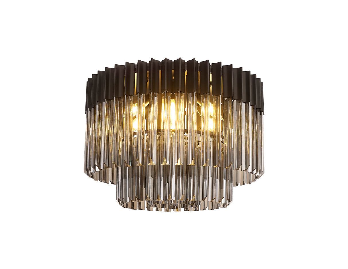 Longhorn 60cm Ceiling Round 7 Light E14, Matt Black / Smoke Sculpted Glass, Item Weight: 15.3kg