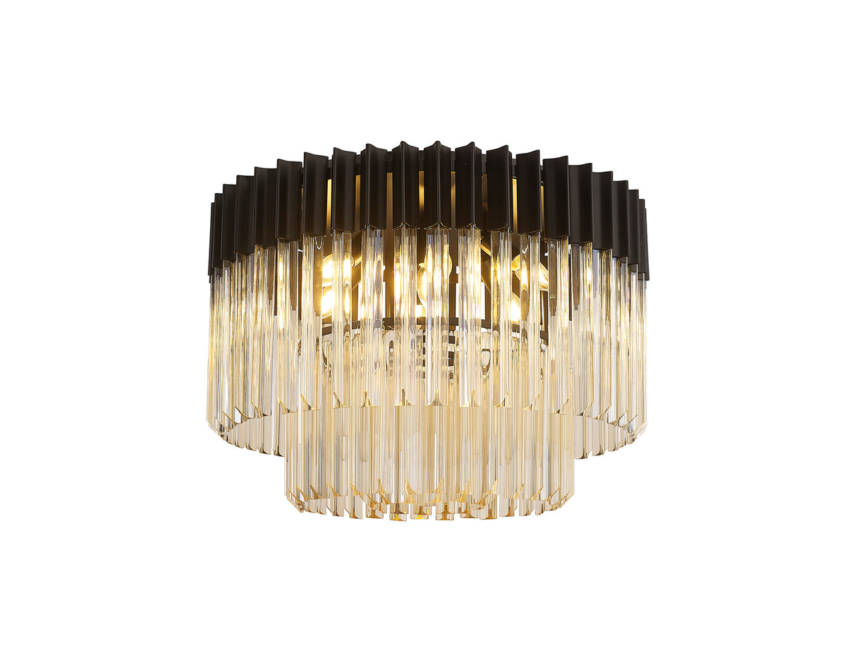 Longhorn 60cm Ceiling Round 7 Light E14, Matt Black / Cognac Sculpted Glass, Item Weight: 15.3kg