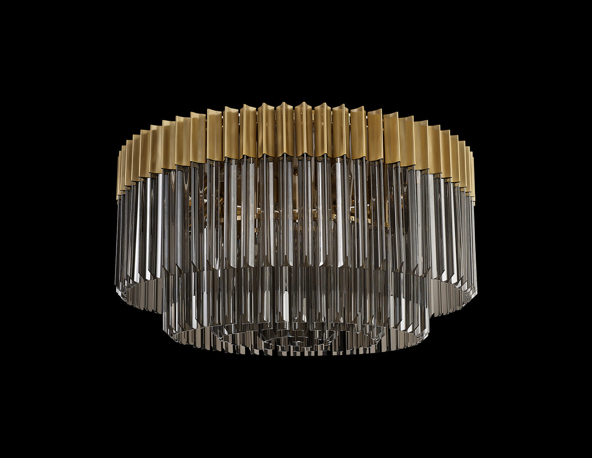 Longhorn 80cm Ceiling Round 12 Light E14, Brass / Smoke Sculpted Glass, Item Weight: 28.4kg