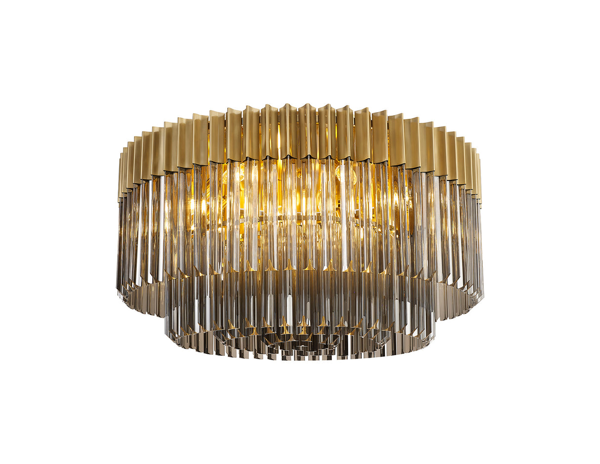 Longhorn 80cm Ceiling Round 12 Light E14, Brass / Smoke Sculpted Glass, Item Weight: 28.4kg