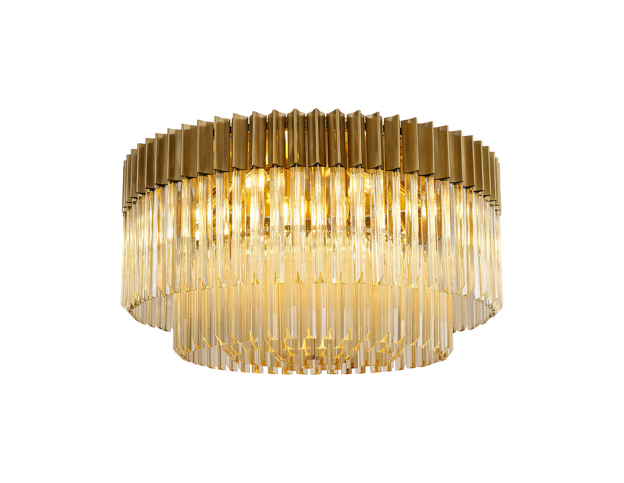 Longhorn 80cm Ceiling Round 12 Light E14, Brass / Cognac Sculpted Glass, Item Weight: 28.4kg
