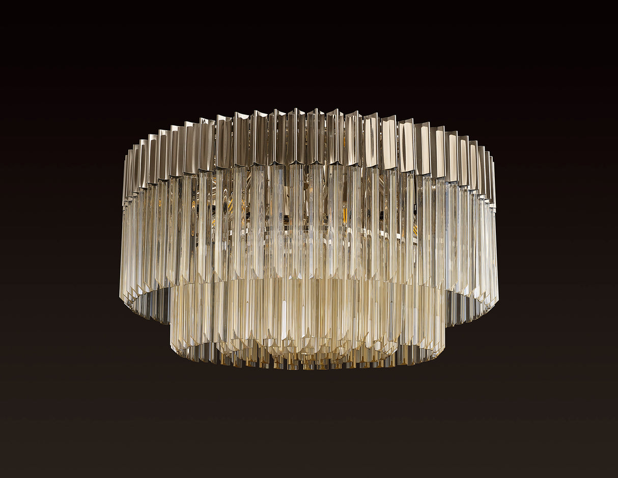 Longhorn 80cm Ceiling Round 12 Light E14, Polished Nickel / Cognac Sculpted Glass, Item Weight: 28.7kg