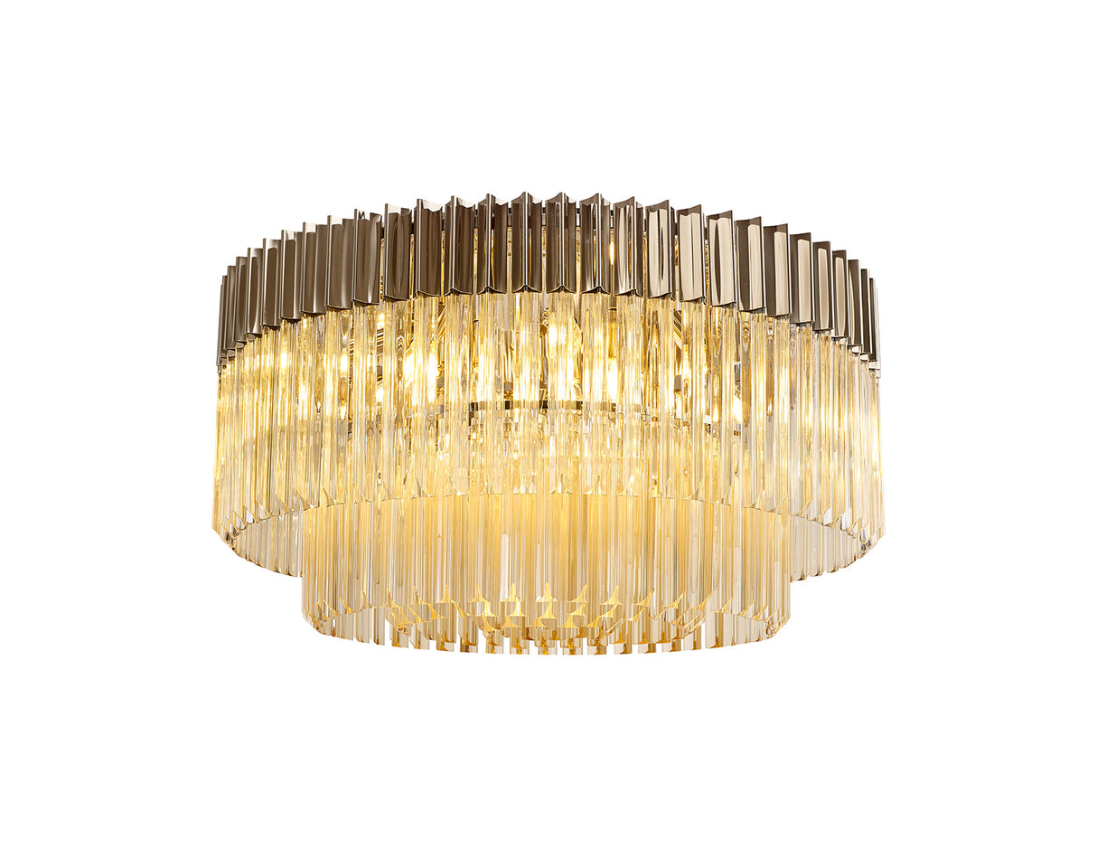 Longhorn 80cm Ceiling Round 12 Light E14, Polished Nickel / Cognac Sculpted Glass, Item Weight: 28.7kg