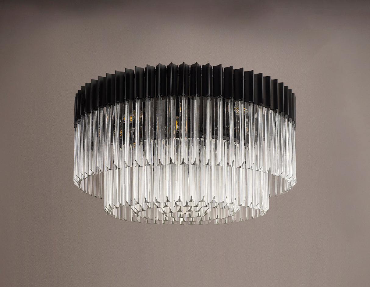 Longhorn 80cm Ceiling Round 12 Light E14, Matt Black / Clear Sculpted Glass, Item Weight: 28.4kg