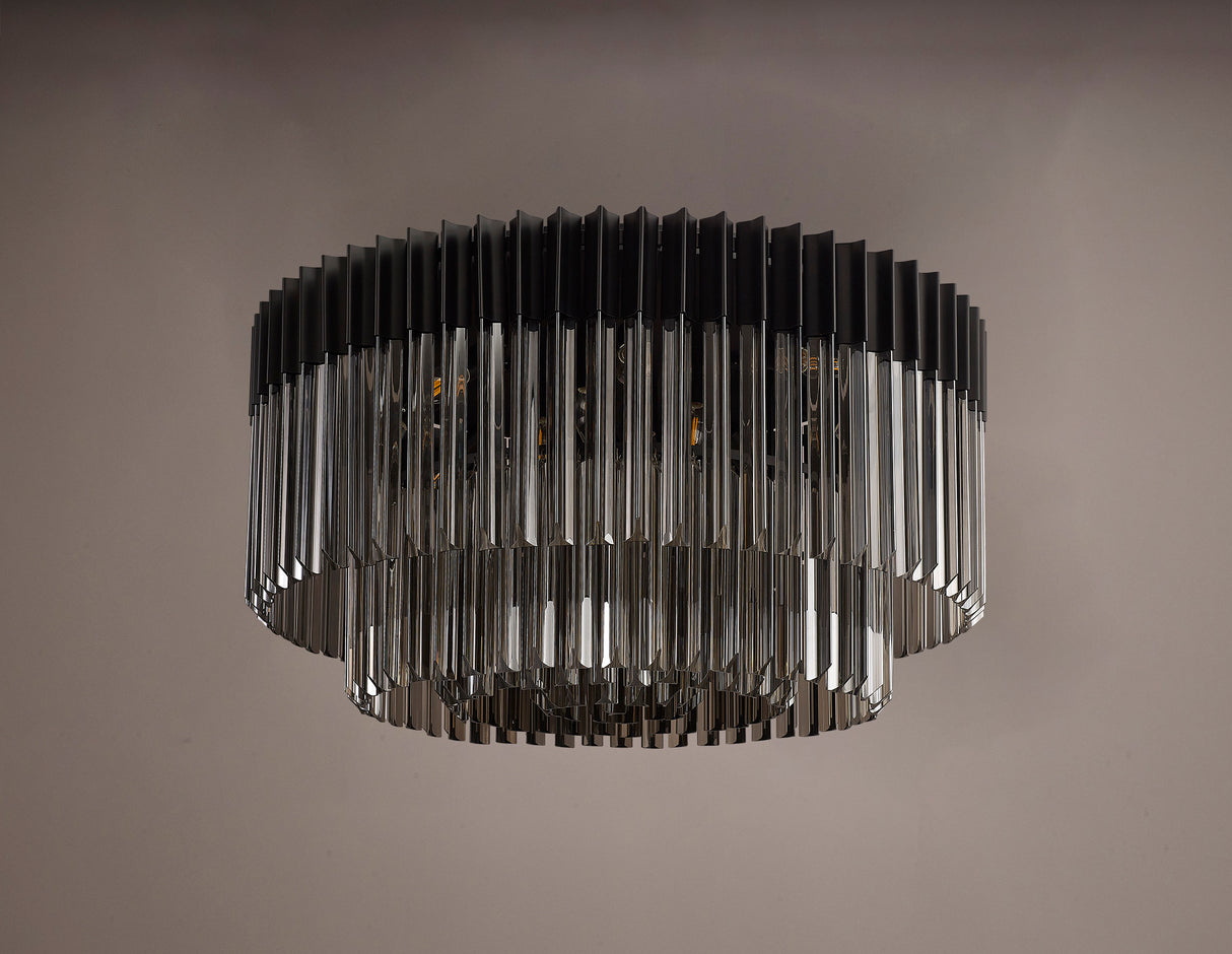 Longhorn 80cm Ceiling Round 12 Light E14, Matt Black / Smoke Sculpted Glass, Item Weight: 28.4kg