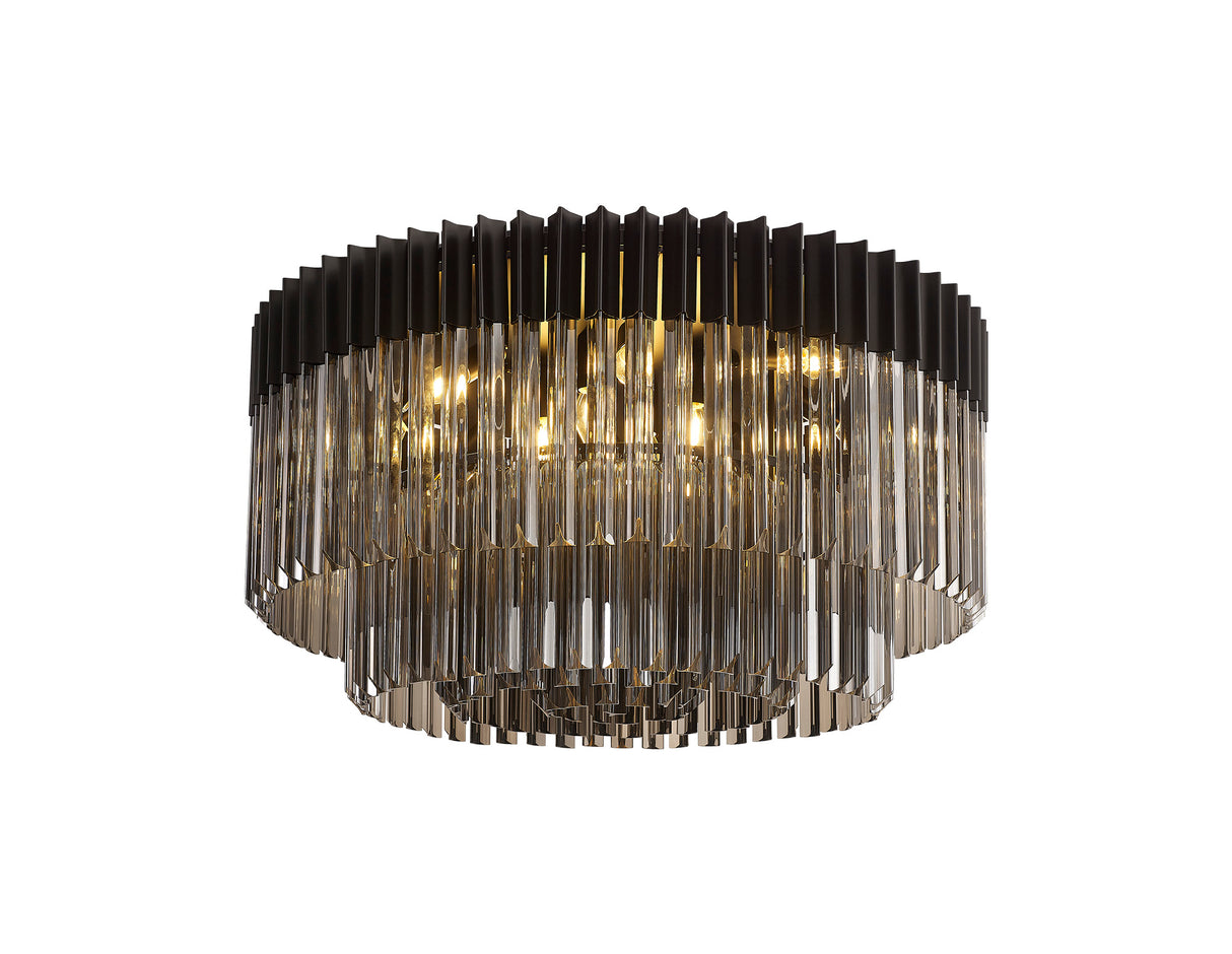 Longhorn 80cm Ceiling Round 12 Light E14, Matt Black / Smoke Sculpted Glass, Item Weight: 28.4kg