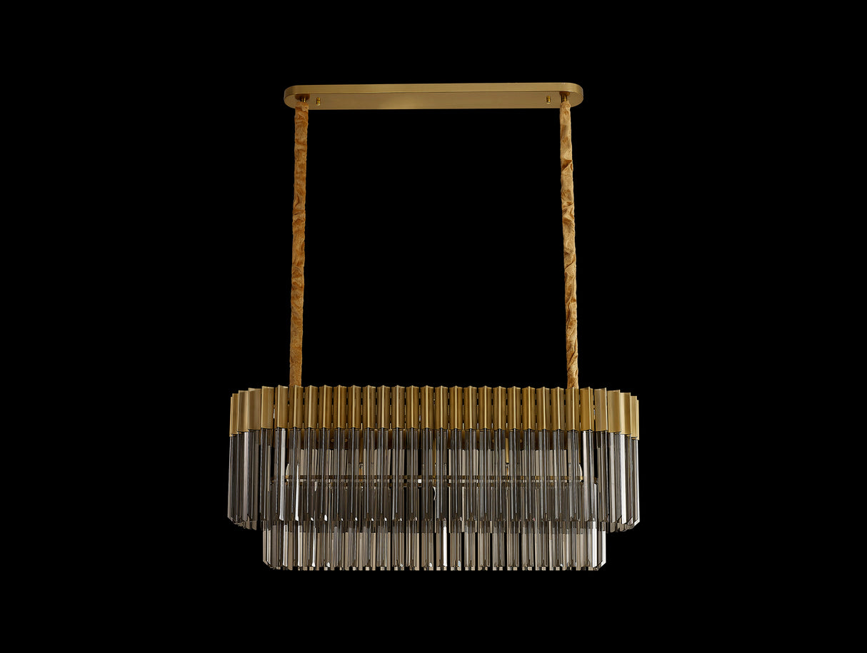 Longhorn 100 x 32cm Pendant Rectangle 5 Light E14, Brass / Smoke Sculpted Glass, Item Weight: 21.2kg