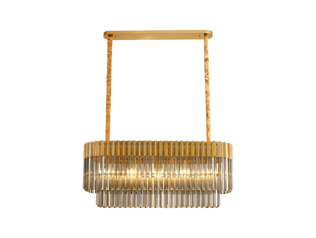 Longhorn 100 x 32cm Pendant Rectangle 5 Light E14, Brass / Smoke Sculpted Glass, Item Weight: 21.2kg