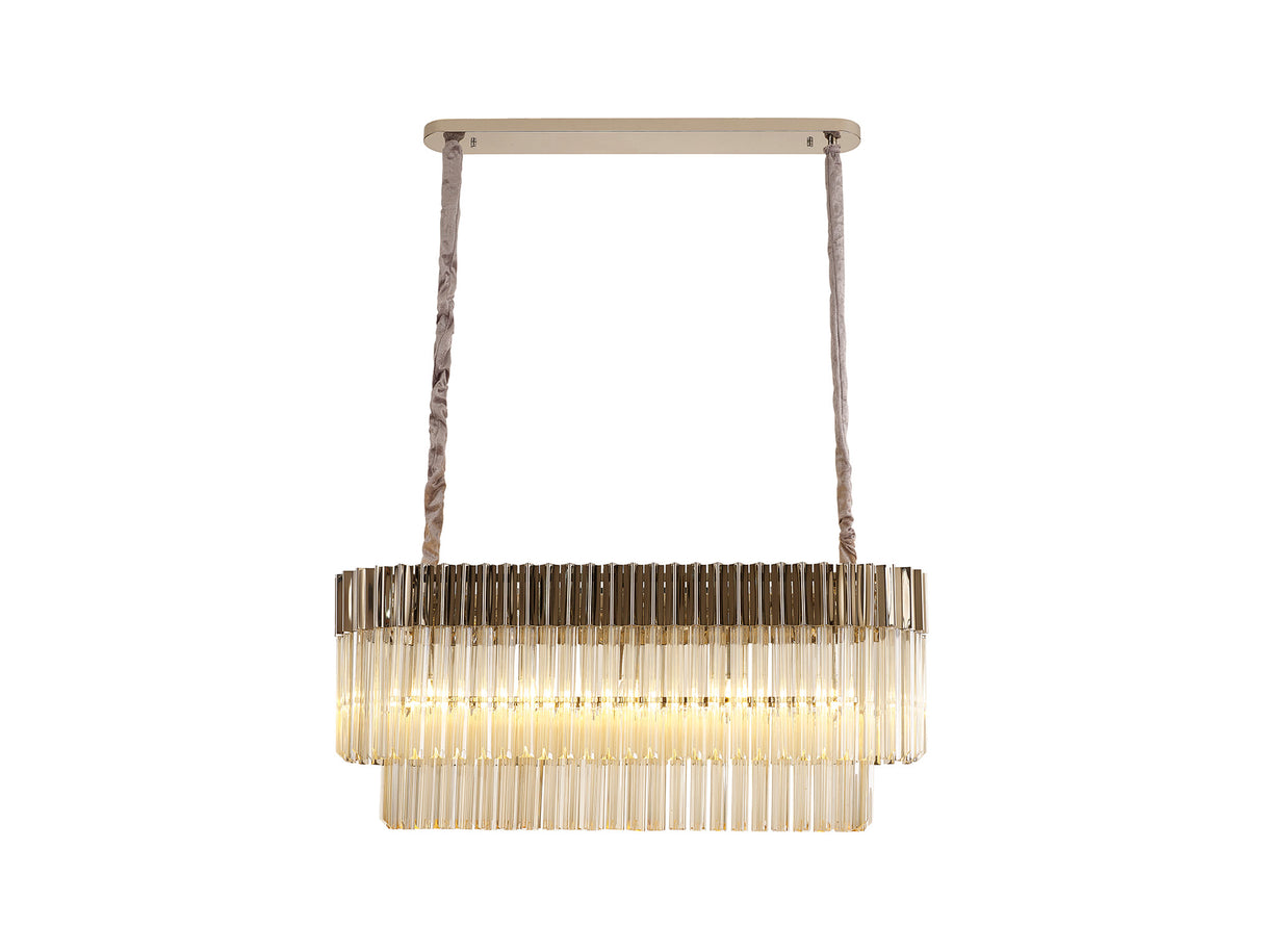 Longhorn 100 x 32cm Pendant Rectangle 5 Light E14, Polished Nickel / Cognac Sculpted Glass, Item Weight: 21kg