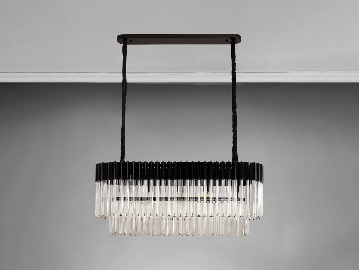 Longhorn 100 x 32cm Pendant Rectangle 5 Light E14, Matt Black / Clear Sculpted Glass, Item Weight: 21.2kg
