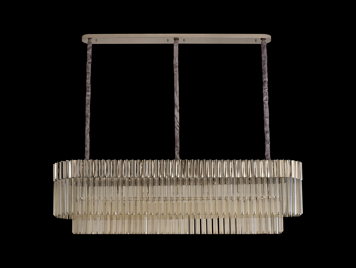 Longhorn 150 x 40cm Pendant Rectangle 7 Light E14, Polished Nickel / Cognac Sculpted Glass, Item Weight: 28kg