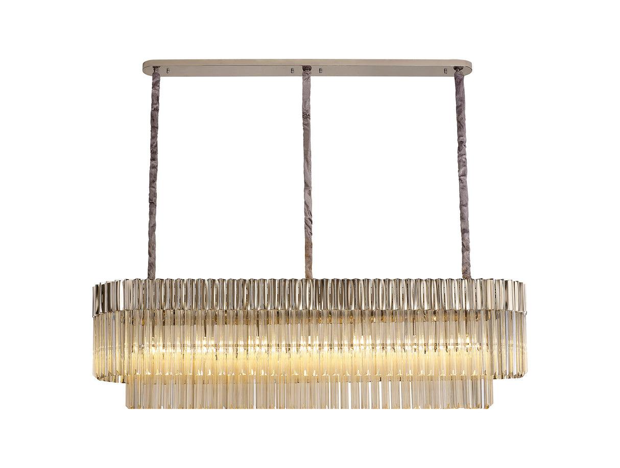 Longhorn 150 x 40cm Pendant Rectangle 7 Light E14, Polished Nickel / Cognac Sculpted Glass, Item Weight: 28kg