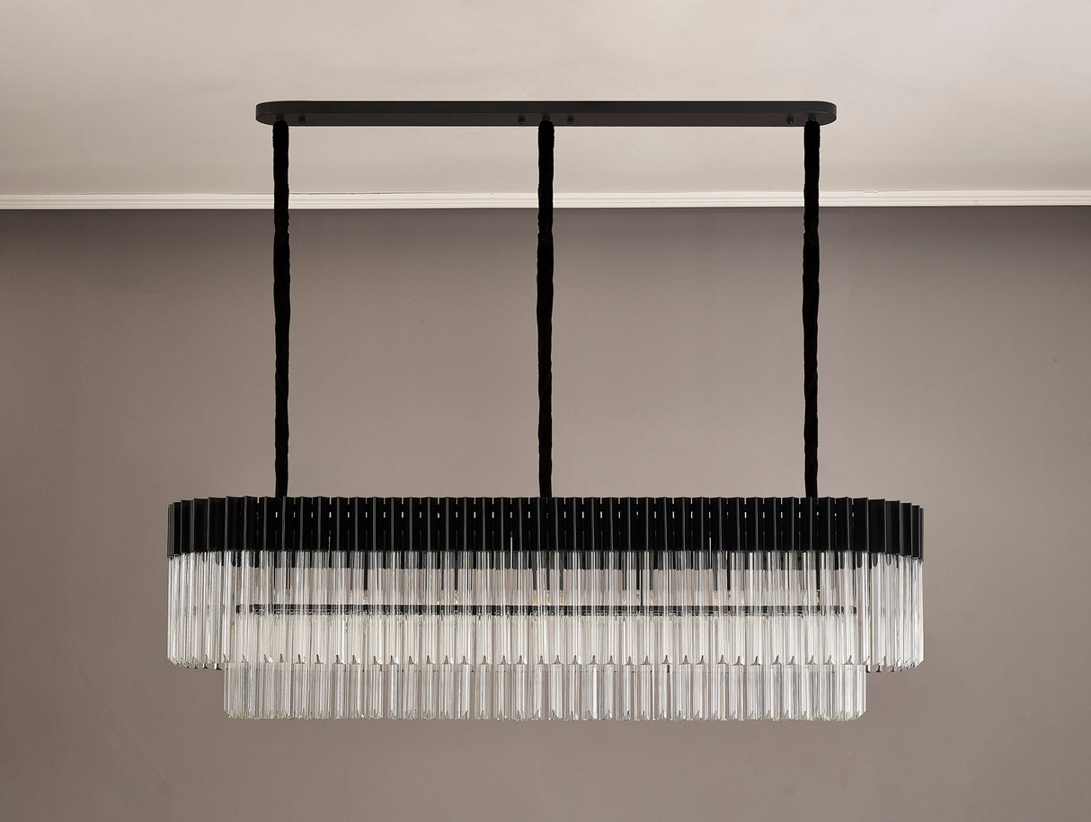 Longhorn 150 x 40cm Pendant Rectangle 7 Light E14, Matt Black / Clear Sculpted Glass, Item Weight: 28kg