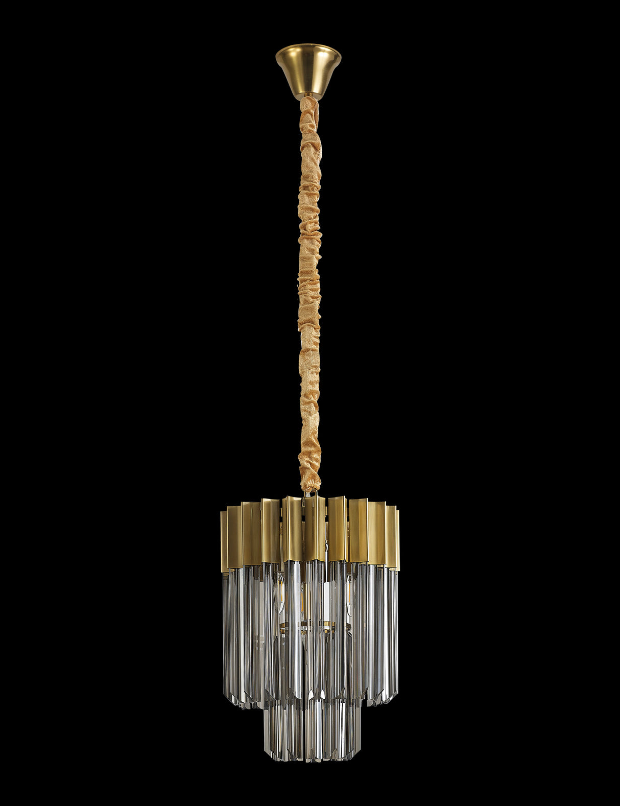 Longhorn 30cm Pendant Round 4 Light E14, Brass / Smoke Sculpted Glass