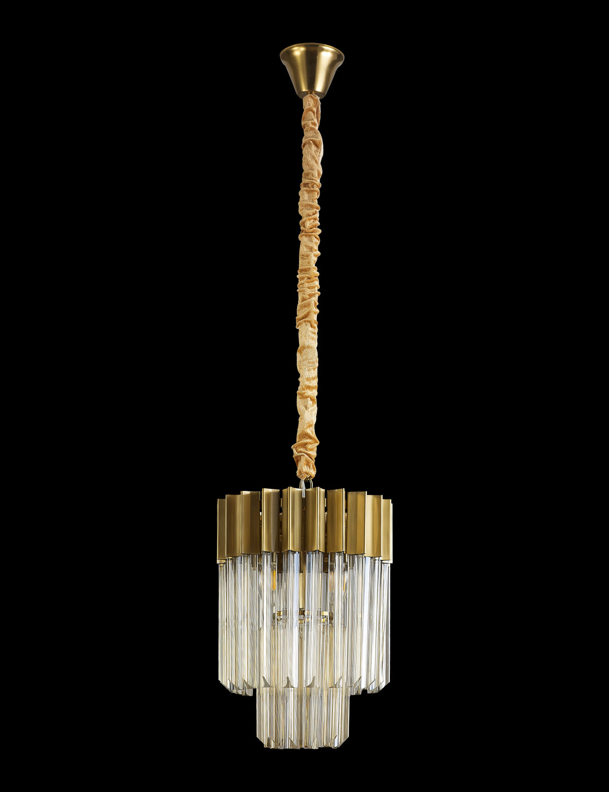 Longhorn 30cm Pendant Round 4 Light E14, Brass / Cognac Sculpted Glass
