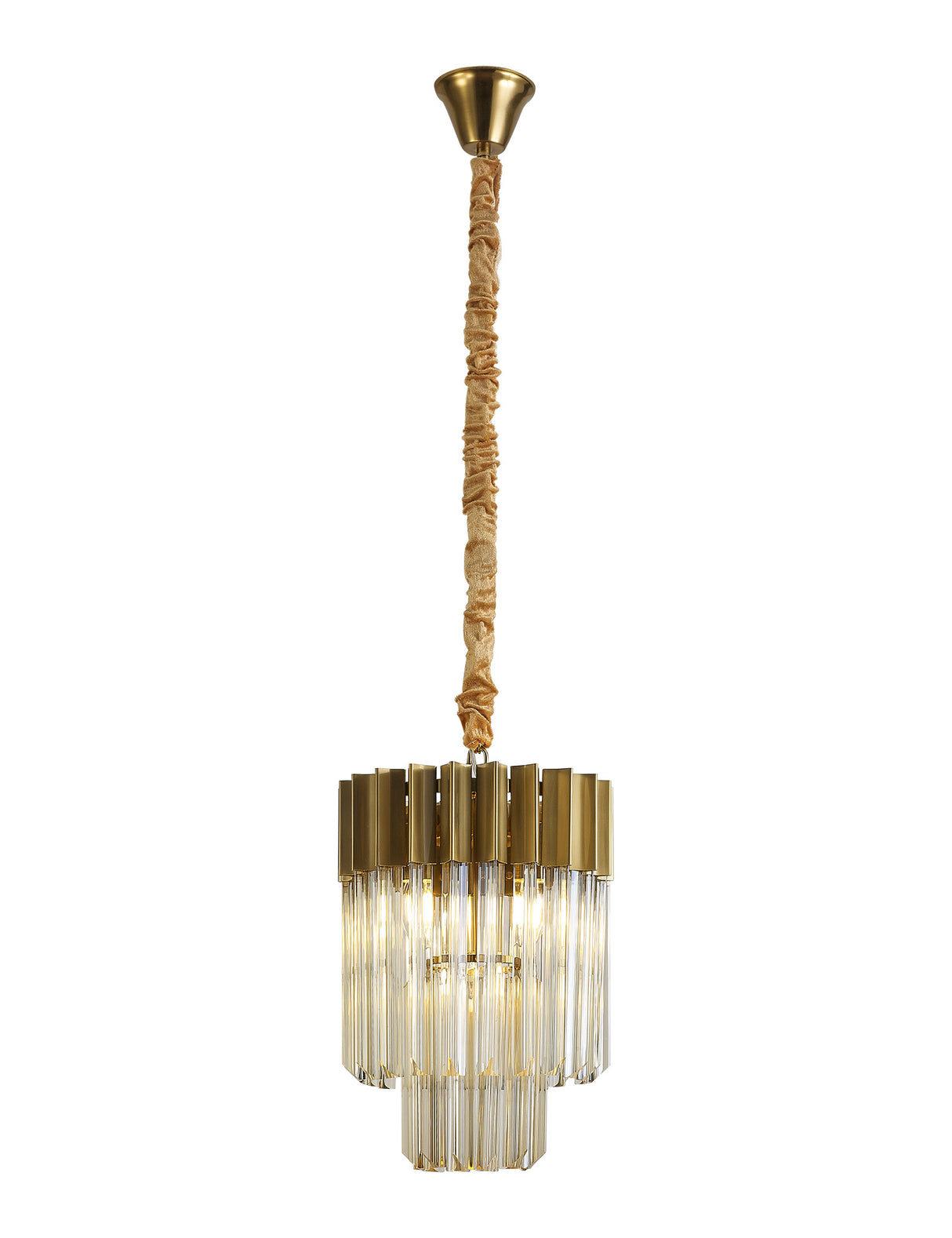 Longhorn 30cm Pendant Round 4 Light E14, Brass / Cognac Sculpted Glass