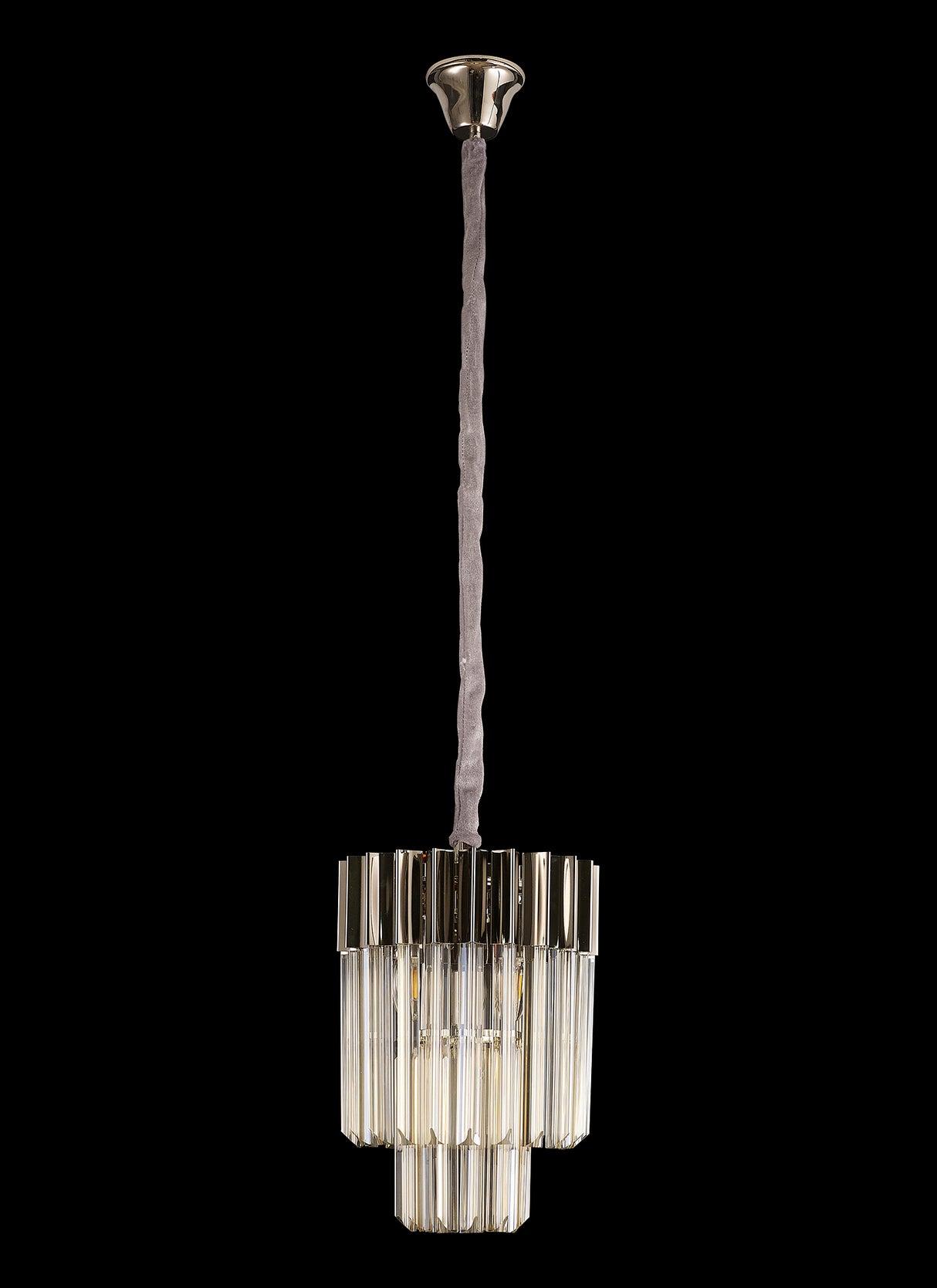 Longhorn 30cm Pendant Round 4 Light E14, Polished Nickel / Cognac Sculpted Glass
