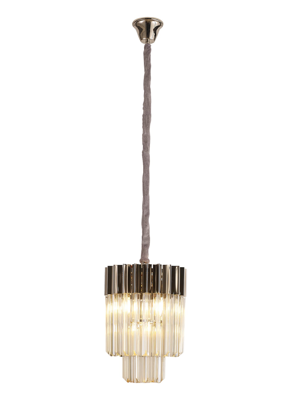 Longhorn 30cm Pendant Round 4 Light E14, Polished Nickel / Cognac Sculpted Glass